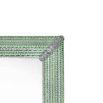 Load image into Gallery viewer, angolo di specchio veneziano con canne in vetro di murano di colore verde e cristallo su fondo argento
