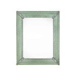 Load image into Gallery viewer, Specchio Veneziano rettangolare con canne ed elementi in vetro di murano, di colore verde/cristallo su fondo argento
