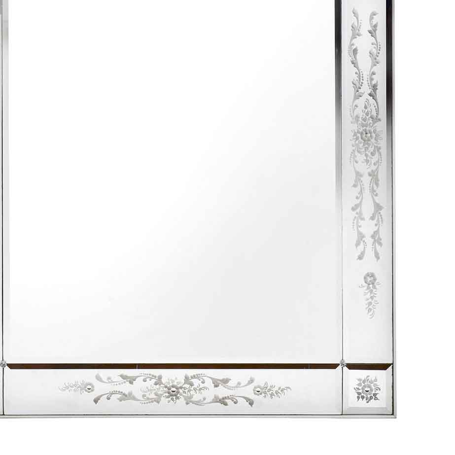 angolo di specchio veneziano molato con fasce specchiate incise a mano