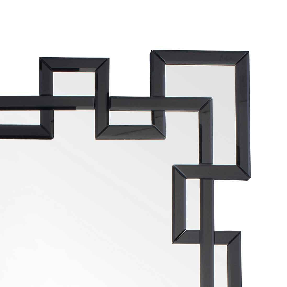 angolo di specchio rettangolare molato con fasce in vetro specchiato nero, molate e bisellate