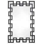 Load image into Gallery viewer, specchio rettangolare molato con fasce di vetro specchiato nero, molate e bisellate

