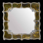 Load image into Gallery viewer, specchio veneziano quadrato con canne a torsè, fiori e foglie in vetro di murano cristallo su fasce laterali sfumate in colorazione oro
