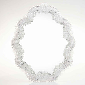 Elegante specchio artigianale da tavolo "Orchidea" con riflessi Argento e dettagli floreali in Cristallo