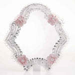 Load image into Gallery viewer, Elegante specchio artigianale da tavolo &quot;Primula&quot; con riflessi Argento e dettagli floreali di colore rosa
