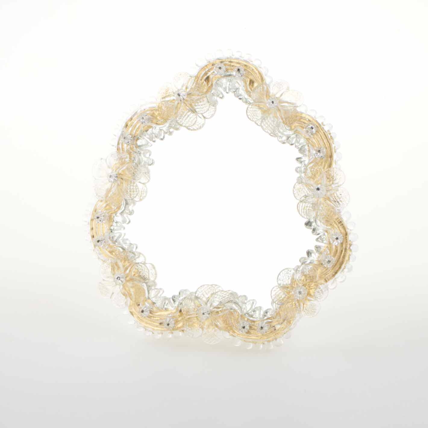 Elegante specchio artigianale da tavolo "Rosa" con riflessi Oro e dettagli floreali in Cristallo