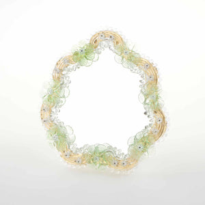 Elegante specchio artigianale da tavolo "Rosa" con riflessi Oro e dettagli floreali di colore verde