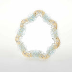 Load image into Gallery viewer, Elegante specchio artigianale da tavolo &quot;Rosa&quot; con riflessi Oro e dettagli floreali di colore azzurro
