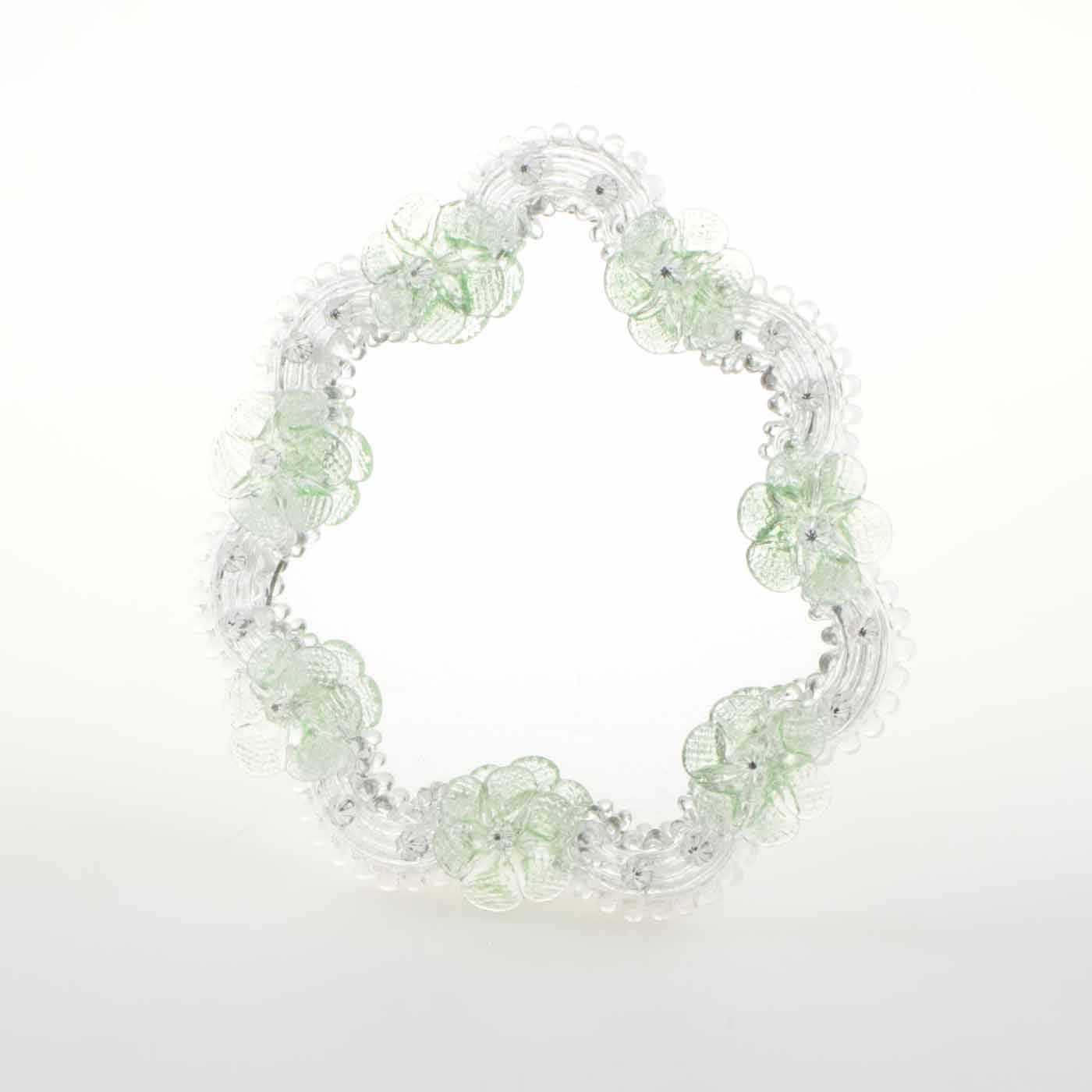 Elegante specchio artigianale da tavolo "Rosa" con riflessi Argento e dettagli floreali di colore verde