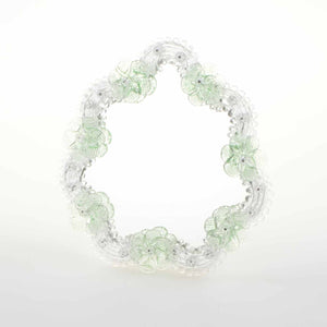 Elegante specchio artigianale da tavolo "Rosa" con riflessi Argento e dettagli floreali di colore verde