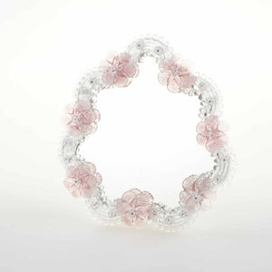 Elegante specchio artigianale da tavolo "Rosa" con riflessi Argento e dettagli floreali di colore rosa