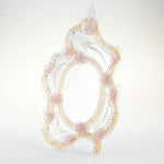 Load image into Gallery viewer, Elegante specchio artigianale da tavolo &quot;Ibisco&quot; con riflessi Oro e dettagli floreali di colore rosa
