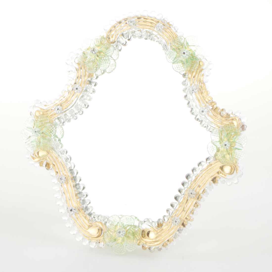 Elegante specchio artigianale da tavolo "Lavanda" con riflessi Oro e dettagli floreali di colore verde