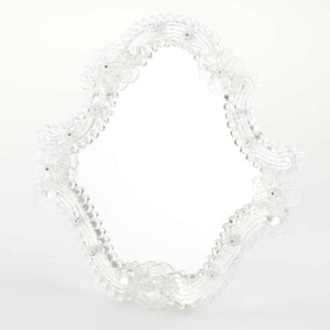 Elegante specchio artigianale da tavolo "Lavanda" con riflessi Argento e dettagli floreali in Cristallo