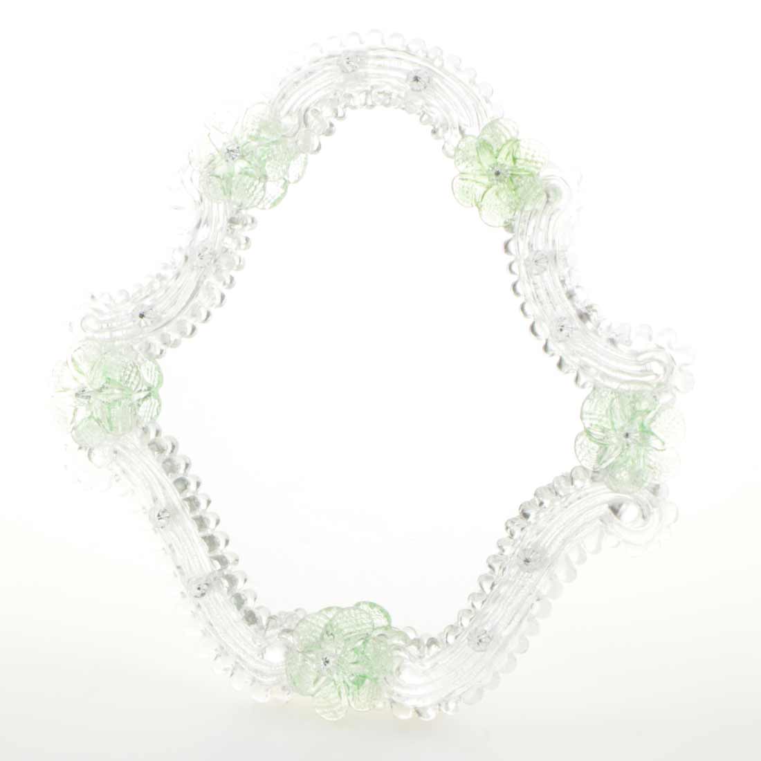 Elegante specchio artigianale da tavolo "Lavanda" con riflessi Argento e dettagli floreali di colore verde