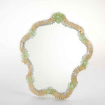 Load image into Gallery viewer, Elegante specchio artigianale da tavolo &quot;Loto&quot; con riflessi Oro e dettagli floreali di colore verde
