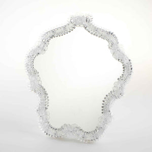 Elegante specchio artigianale da tavolo "Loto" con riflessi Argento e dettagli floreali in Cristallo