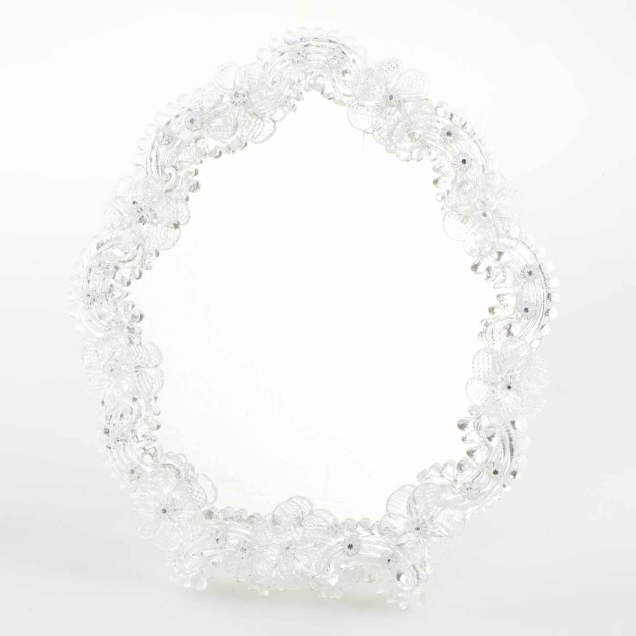 Elegante specchio artigianale da tavolo "Narciso" con riflessi Argento e dettagli floreali in Cristallo