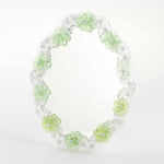 Load image into Gallery viewer, Elegante specchio artigianale da tavolo &quot;Orchidea&quot; con riflessi Argento e dettagli floreali di colore verde
