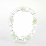 Load image into Gallery viewer, Elegante specchio artigianale da tavolo &quot;Ortensia&quot; con riflessi Argento e dettagli floreali di colore verde
