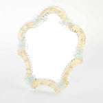 Load image into Gallery viewer, Elegante specchio artigianale da tavolo &quot;Petunia&quot; con riflessi Oro e dettagli floreali di colore azzurro
