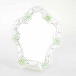 Load image into Gallery viewer, Elegante specchio artigianale da tavolo &quot;Petunia&quot; con riflessi Argento e dettagli floreali di colore verde
