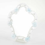 Load image into Gallery viewer, Elegante specchio artigianale da tavolo &quot;Petunia&quot; con riflessi Argento e dettagli floreali di colore azzurro
