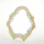Load image into Gallery viewer, Elegante specchio artigianale da tavolo &quot;Primula&quot; con riflessi Oro e dettagli floreali di colore verde
