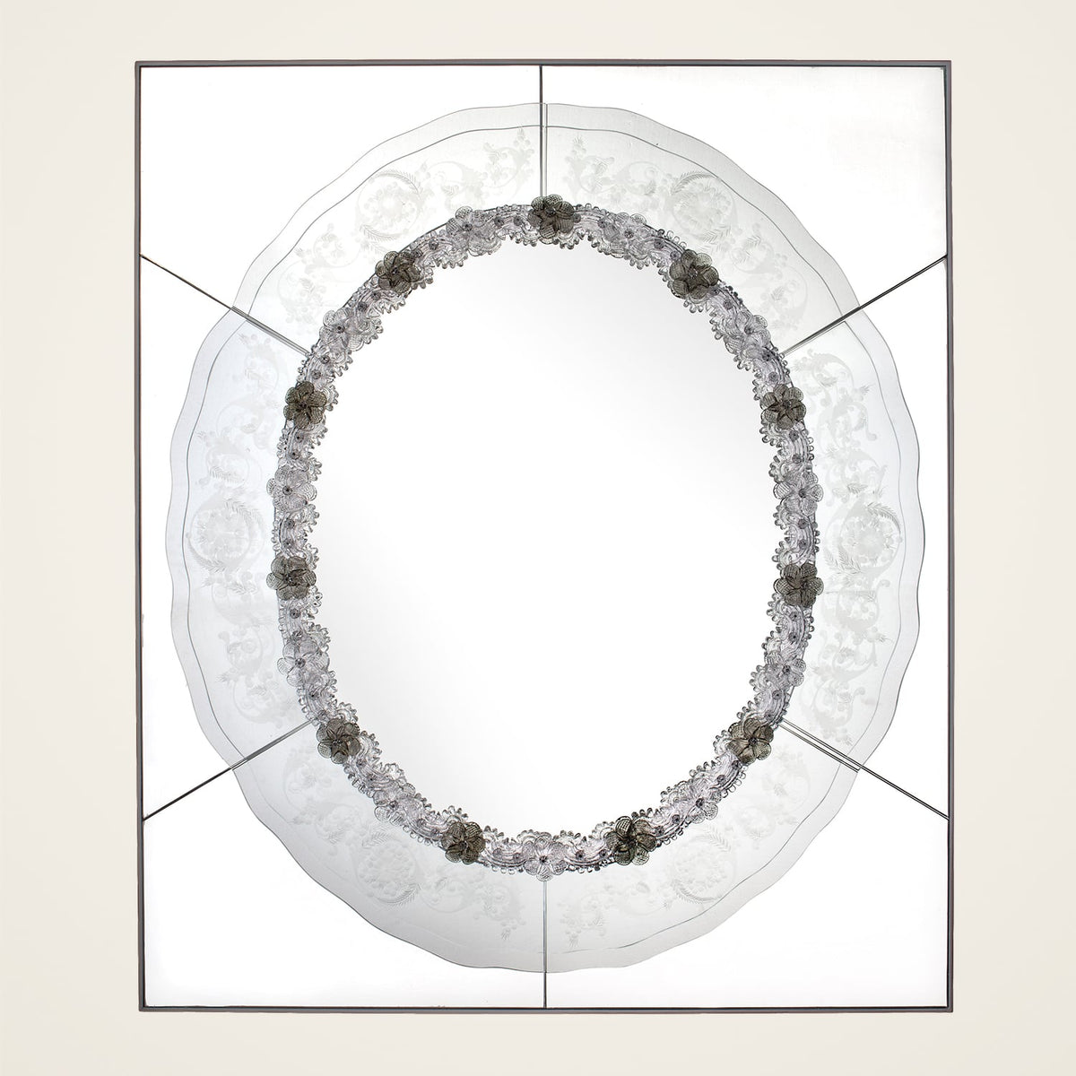 Delfino — Venetian mirror with Murano glass curls handcrafted in Italy
