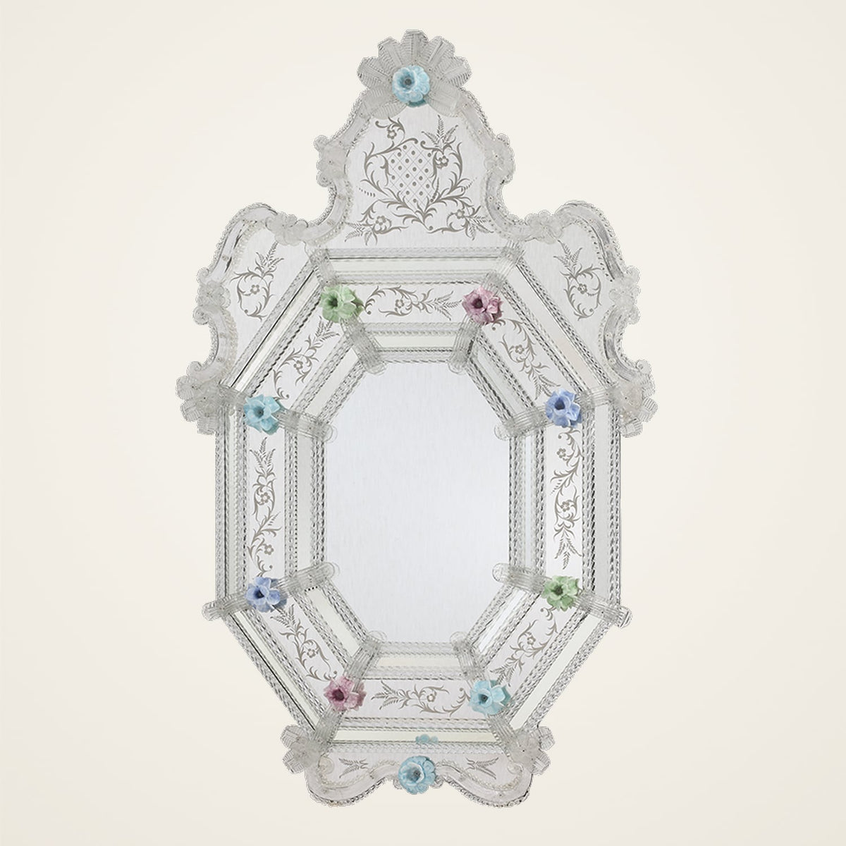 Zordi — Venetian mirror with Murano glass curls handcrafted in Italy