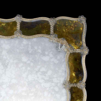 Foscari — close-up of Murano glass mirror with lights handcrafted glass details